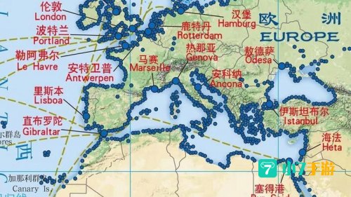欧洲港口地图